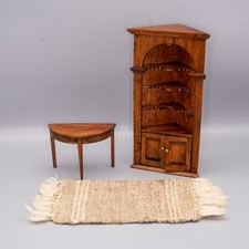 Vintage Dolls House Tynietoy Corner Cupboard, Rug &  Demi Lune Table