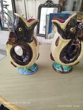 Paires barbotine Poisson pichet en faience ancien Mouzin Lecat Nimey les Mons