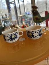 Villeroy & Boch CADIZ Set Of 2 Expresso Coffee Tea Cups Blue Swirls Yellow Fruit