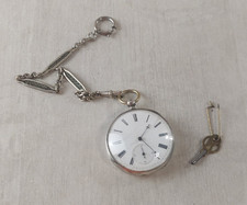 Ancienne montre gousset, échappement cylindre 4 rubis, avec clé et chaîne