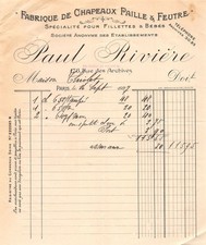 1927 FABRIQUE DE CHAPEAUX PAILLE ET FEUTRE PAUL RIVIERE A PARIS - M. THIOL