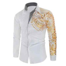 ? Chemise Homme Élégante Blanc & Or ? Design Tribal Unique ?