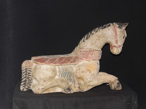 Antique polychrome wood horse - polychrome,