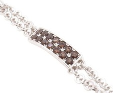 925 Sterling Silver Vintage Bracelet PIANEGONDA Round Smoky Quartz  BT11181