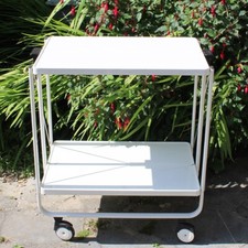 Vintage Lucien Lepoix Design White Folding Rolling Table / Dessert