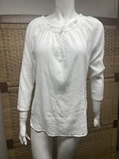 Loxwood White 100% Cotton Gauze Round Elastic Neck Pullover Sz M