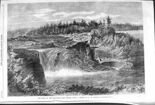 Old Antique Print 1862 Falls Chaudiere River Quebec Canada Trees Andrews 19th