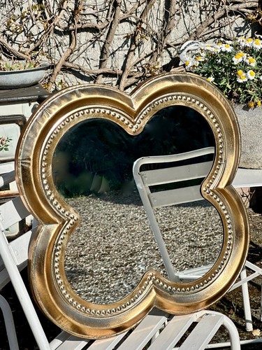 Miroir trèfle métal doré - en,