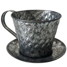 Aged Zinc Cup Shaped Flower Pot Cache