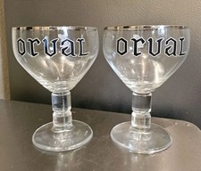 2 x 6" x 4" Orval Trappist Belgian Beer Ribbed Goblet Glasses Silver Rim 12oz