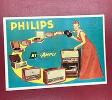 Philips Bi Ampli Series Radio 1956 Vintage French Record Player Ad Postcard