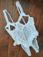 Vintage 90s lace and bow white lingerie teddy Size M-L Romantic Gift