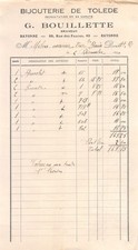 Invoice 1930 JEWELRY G.BOUILLETTE A BAYONNE - MME.HILOU A SORT SUR BAIS