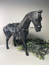 Antique Leather Covered Mache Paper Horse Statue Vintage Sculpture