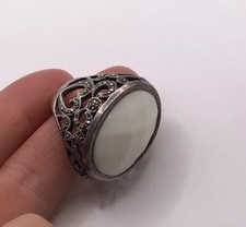 Sterling Silver Marcassites Agate Statement Ring 925k