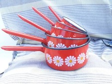 5 Antique METAL ENAMEL PAN Vintage Dish Pot Cocotte Cast Iron Old Deco