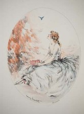 Louis ICART : Jeune femme et l’oiseau libéré, Gravure originale signée