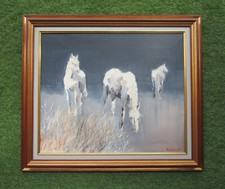 André Deymonaz, huile sur toile signée, beau tableau provençal Camargue chevaux.