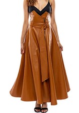 Maxi Jupe Longue À Volants En Éco-Cuir Avec Ceinture Taille Structurée 4101.