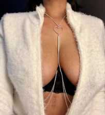 Silver Heart Non piercing Nipple Necklace, Nipple Rings, Nipples Jewelry