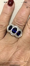 Vintage 14K Yellow Gold & Silver Composite Ring | 3 Blue Sapphire
