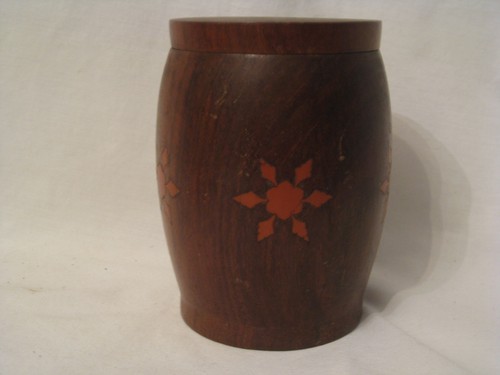 Vintage inlaid wooden barrel - wooden,