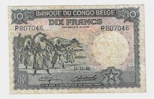 Billet du CONGO BELGE , 10 francs , 1948 , TB