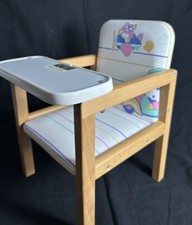 Doll High Chair Made by Geuther Germany Padded seat tray wood 13" high  vintage