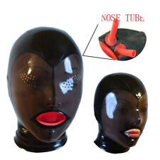 Latex Gummi Rubber Hood with Nose Tube Fetish BDSM Cosplay Suffocation Mask UK