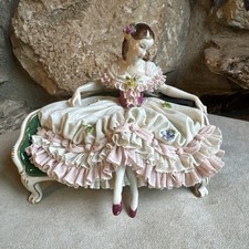 Antique German Volkstedt Dresden 1762 Porcelain Lace Sitting Woman Figurine