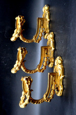 3 Curtain Burner Hooks, Bronze or Gilded Metal, Empire Style, Vintage Decor