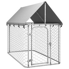Chenil cage enclos pac animaux extérieur avec toit 200 x 100 x 150 cm Argent He