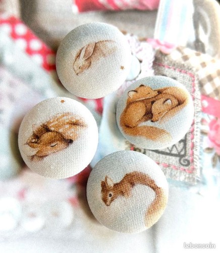 Gros bouton tissu animaux - 4,