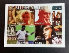 106.RWANDA 2001 TIMBRE IMPERF M/S NEHRU, PELE, MARLYN MONROE, ELVIS PRESLEY. MNH