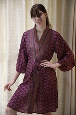 Pure Soie Midi Kimono Robe Genou Longueur Peignoir Violet Ps MKMO2137