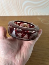 CENDRIER CRISTAL DE BOHÈME? Rouge Décor Champêtre En L’état 