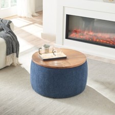 Navy Round Storage Ottoman