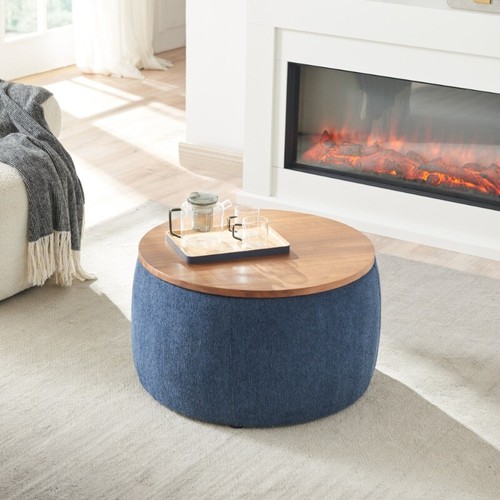 Navy round storage ottoman - navy,