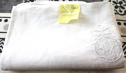 Linge ancien nappe mariage - linge,
