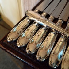 12 table knives foliage decor goldsmith E.B silver metal