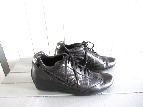 Baskets compensées cuir noir