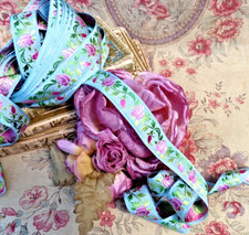 VINTAGE RIBBON decorated with roses and rayon foliage, sold by the meter!