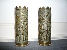 PAIRE DE DOUILLES D'OBUS WW1 ARTISANAT DES TRANCHEES POILU 14