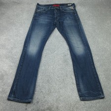 Replay Jeans Mens W33 L32 Navy Denim Waitom M983 Straight Button Fly Casual 6482