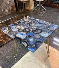 Table Basse En Pierre D'Agate Bleue Carrée 24" Fait Main Décorations De Ferme