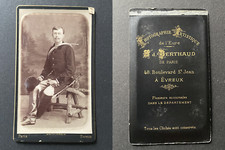 Berthaud, Paris and Evreux, man in horseman's outfit wearing a horn, hunting, here