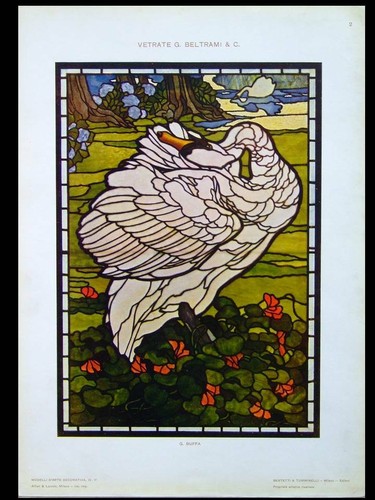 Vitrail art nouveau - vitrail, cygne