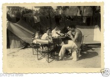 Family Camping Breakfast Tent - Antique Photo Snapshot Year 1950