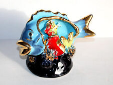 VALLAURIS PRETTY OLD NIGHTLIGHT FISH LAMP, CERAMIC ENAMELLED CORAL DECOR