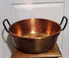 Bassine à Confiture Cuivre Soudure Dents Loup Poignées Fer Forgé 2,9 kgs Ancien